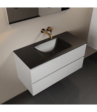 MONDIAZ Mondiaz Badkamermeubel AIVY Talc Mat Wit 100cm met Wastafel Mat Zwart kraangat 0