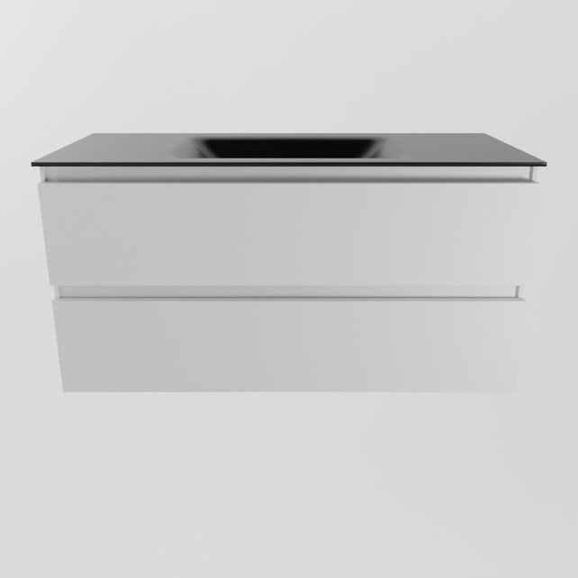 Mondiaz Badkamermeubel AIVY Talc Mat Wit 100cm met Wastafel Mat Zwart kraangat 0