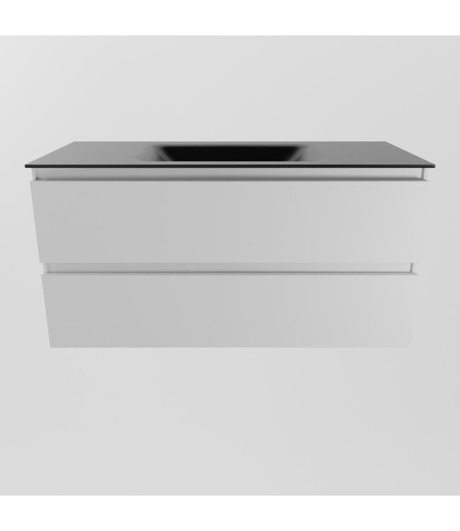 Mondiaz Badkamermeubel AIVY Talc Mat Wit 100cm met Wastafel Mat Zwart kraangat 0