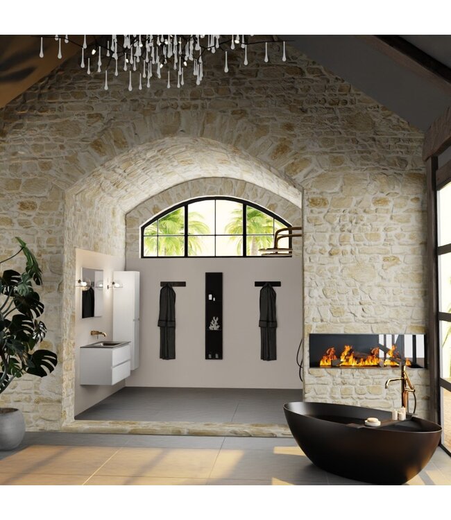 Mondiaz Badkamermeubel AIVY Talc Mat Wit 100cm met Wastafel Mat Zwart kraangat 0