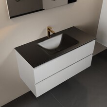 Mondiaz Badkamermeubel AIVY Talc Mat Wit 100cm met Wastafel Mat Zwart met kraangat