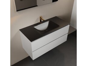 Mondiaz Badkamermeubel AIVY Talc Mat Wit 100cm met Wastafel Mat Zwart met kraangat