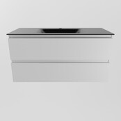 Mondiaz Badkamermeubel AIVY Talc Mat Wit 100cm met Wastafel Mat Zwart met kraangat