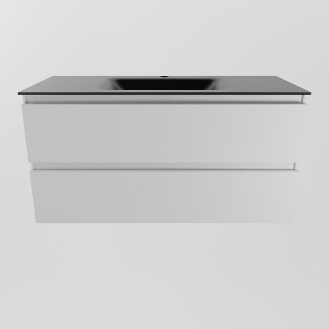 Mondiaz Badkamermeubel AIVY Talc Mat Wit 100cm met Wastafel Mat Zwart met kraangat