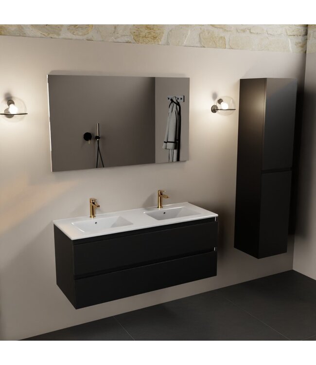 Mondiaz Badkamermeubel 120cm met wastafel Dubbel AIVY Urban Zwart / Wit kraangat 2