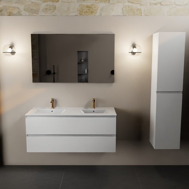 Mondiaz Badkamermeubel 120cm met wastafel Dubbel AIVY Talc Mat Wit / Wit kraangat 2 Mondiaz Badkamermeubel 120cm met wastafel Dubbel AIVY Talc Mat Wit / Wit kraangat 2