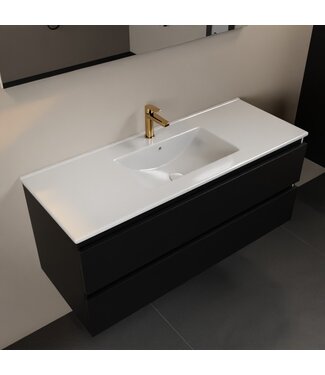 MONDIAZ Mondiaz Badkamermeubel 120cm met wastafel Midden AIVY Urban Mat Zwart / Wit kraangat 1