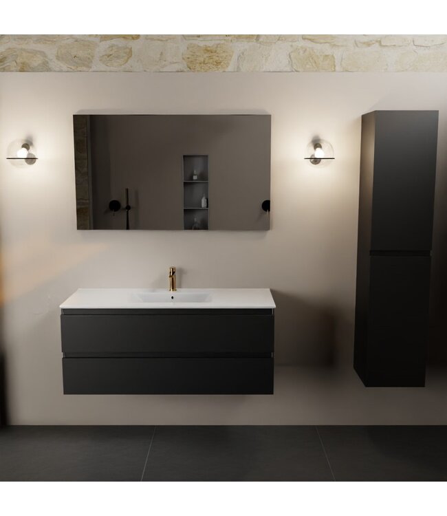 Mondiaz Badkamermeubel 120cm met wastafel Midden AIVY Urban Mat Zwart / Wit kraangat 1