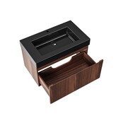 Badkamermeubel Ela Walnoot 80cm Ribbelfront - Wastafel Mat Zwart met kraangat