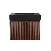 Badkamermeubel Ela Walnoot 60cm Ribbelfront - Wastafel Mat Zwart met kraangat Badkamermeubel Ela Walnoot 60cm Ribbelfront - Wastafel Mat Zwart met kraangat