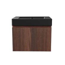 Badkamermeubel Ela Walnoot 60cm Ribbelfront - Wastafel Mat Zwart met kraangat