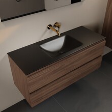 Mondiaz Badkamermeubel 120cm AIVY Mocha - Wastafel Urban Zwart Midden kraangat 0
