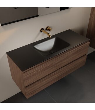 MONDIAZ Mondiaz Badkamermeubel 120cm AIVY Mocha - Wastafel Urban Zwart Midden kraangat 0