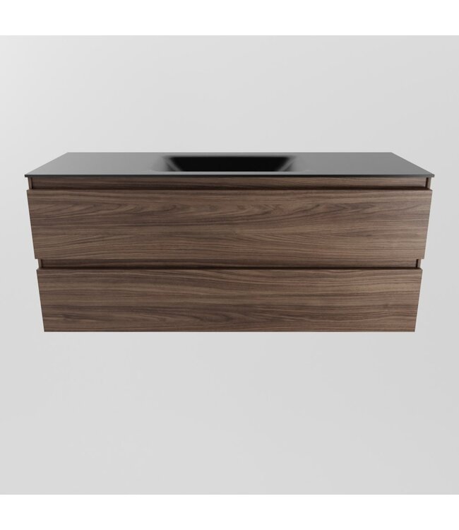 Mondiaz Badkamermeubel 120cm AIVY Mocha - Wastafel Urban Zwart Midden kraangat 0