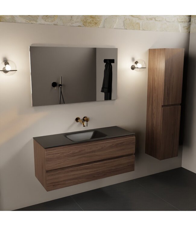 Mondiaz Badkamermeubel 120cm AIVY Mocha - Wastafel Urban Zwart Midden kraangat 0
