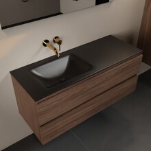 Mondiaz Badkamermeubel 120cm AIVY Mocha - Wastafel Urban Zwart Links kraangat 0