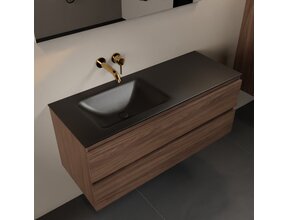 Mondiaz Badkamermeubel 120cm AIVY Mocha - Wastafel Urban Zwart Links kraangat 0