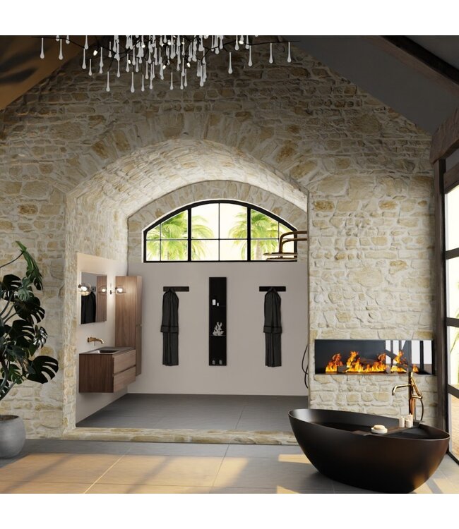 Mondiaz Badkamermeubel 120cm AIVY Mocha - Wastafel Urban Zwart Links kraangat 0