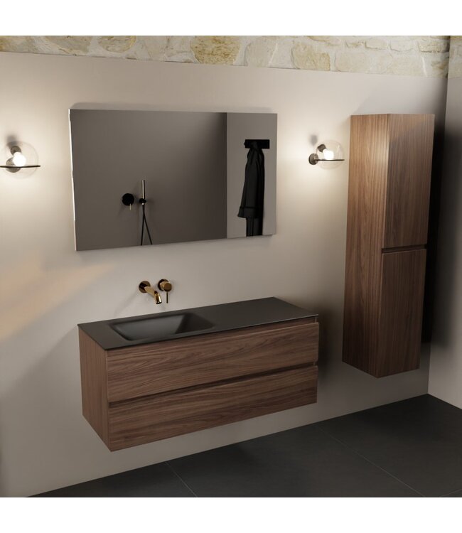 Mondiaz Badkamermeubel 120cm AIVY Mocha - Wastafel Urban Zwart Links kraangat 0