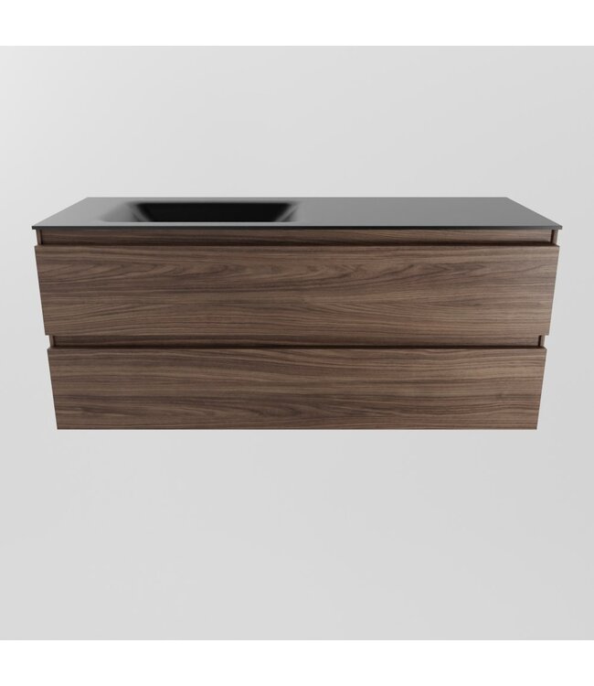 Mondiaz Badkamermeubel 120cm AIVY Mocha - Wastafel Urban Zwart Links kraangat 0