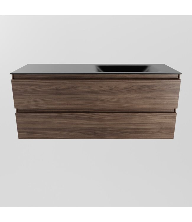 Mondiaz Badkamermeubel 120cm AIVY Mocha - Wastafel Urban Zwart Rechts kraangat 0