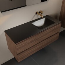 Mondiaz Badkamermeubel 120cm AIVY Mocha - Wastafel Urban Zwart Rechts kraangat 0