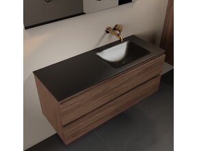 Mondiaz Badkamermeubel 120cm AIVY Mocha - Wastafel Urban Zwart Rechts kraangat 0
