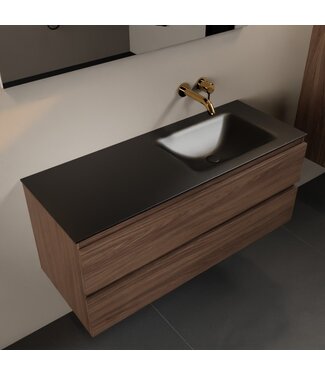 MONDIAZ Mondiaz Badkamermeubel 120cm AIVY Mocha - Wastafel Urban Zwart Rechts kraangat 0