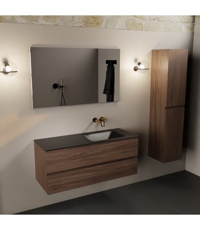 Mondiaz Badkamermeubel 120cm AIVY Mocha - Wastafel Urban Zwart Rechts kraangat 0