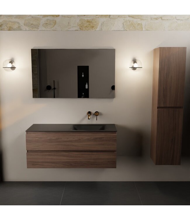 Mondiaz Badkamermeubel 120cm AIVY Mocha - Wastafel Urban Zwart Rechts kraangat 0
