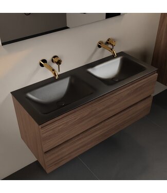MONDIAZ Mondiaz Badkamermeubel 120cm AIVY Mocha - Wastafel Urban Zwart Dubbel kraangat 0