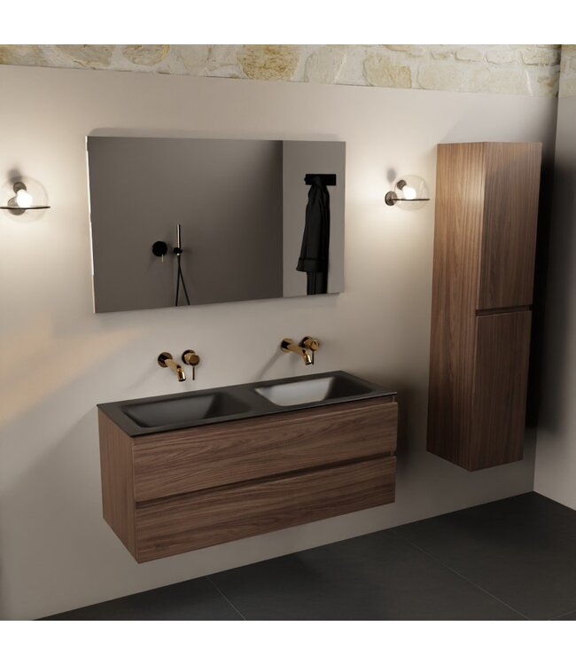 Mondiaz Badkamermeubel 120cm AIVY Mocha - Wastafel Urban Zwart Dubbel kraangat 0