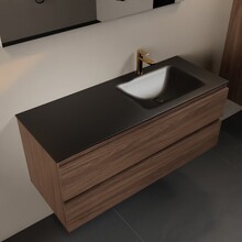 Mondiaz Badkamermeubel 120cm AIVY Mocha - Wastafel Urban Zwart Rechts kraangat 1