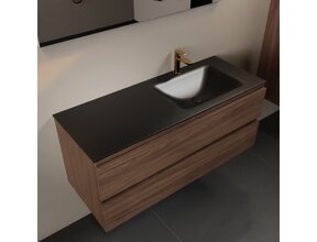 Mondiaz Badkamermeubel 120cm AIVY Mocha - Wastafel Urban Zwart Rechts kraangat 1