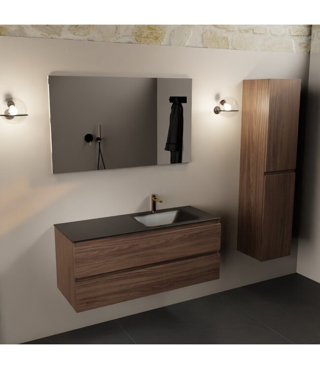 Mondiaz Badkamermeubel 120cm AIVY Mocha - Wastafel Urban Zwart Rechts kraangat 1