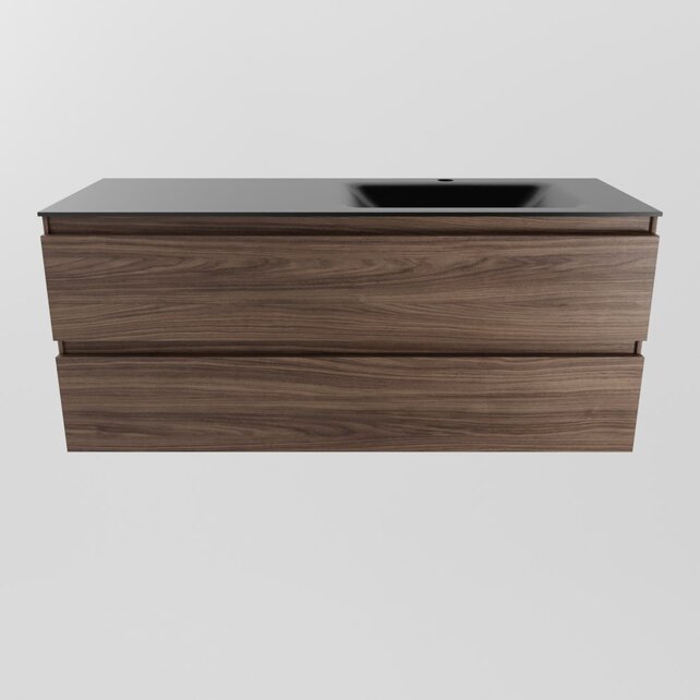 Mondiaz Badkamermeubel 120cm AIVY Mocha - Wastafel Urban Zwart Rechts kraangat 1