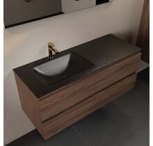 Mondiaz Badkamermeubel 120cm AIVY Mocha - Wastafel Urban Zwart Links kraangat 1