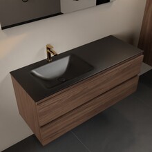 Mondiaz Badkamermeubel 120cm AIVY Mocha - Wastafel Urban Zwart Links kraangat 1