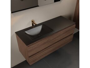 Mondiaz Badkamermeubel 120cm AIVY Mocha - Wastafel Urban Zwart Links kraangat 1