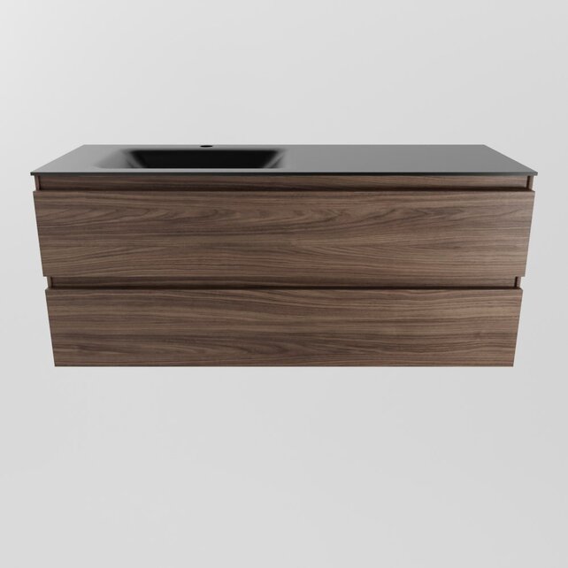 Mondiaz Badkamermeubel 120cm AIVY Mocha - Wastafel Urban Zwart Links kraangat 1