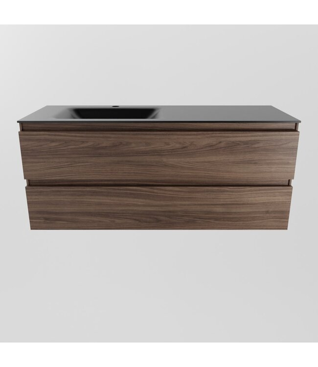 Mondiaz Badkamermeubel 120cm AIVY Mocha - Wastafel Urban Zwart Links kraangat 1