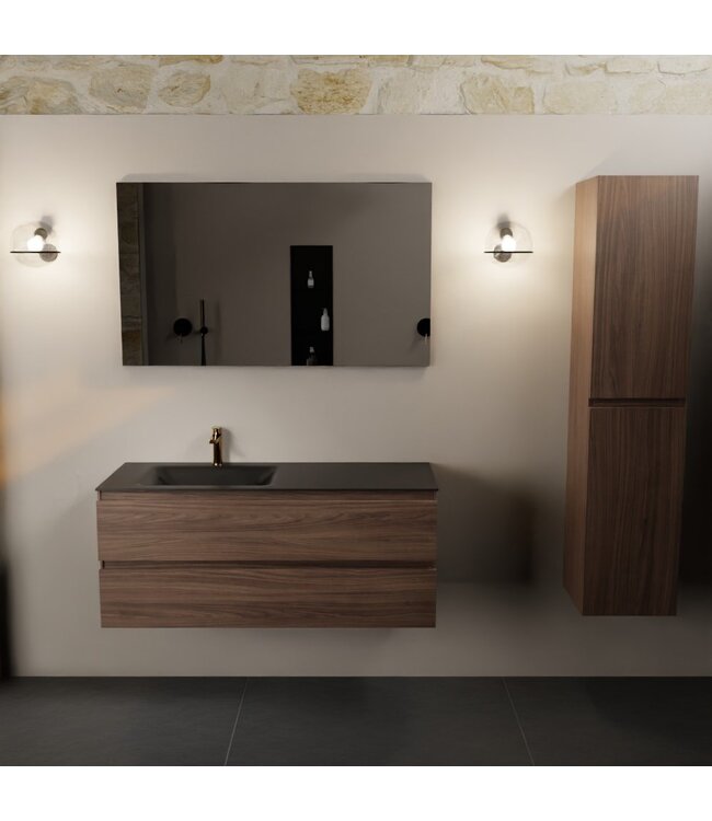 Mondiaz Badkamermeubel 120cm AIVY Mocha - Wastafel Urban Zwart Links kraangat 1