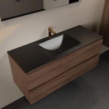Mondiaz Badkamermeubel 120cm AIVY Mocha - Wastafel Urban Zwart Midden kraangat 1