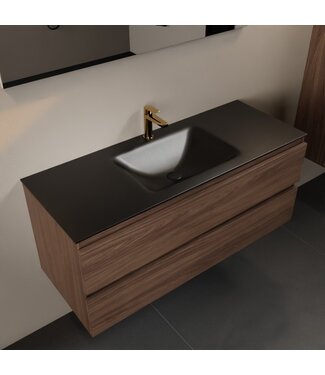 MONDIAZ Mondiaz Badkamermeubel 120cm AIVY Mocha - Wastafel Urban Zwart Midden kraangat 1