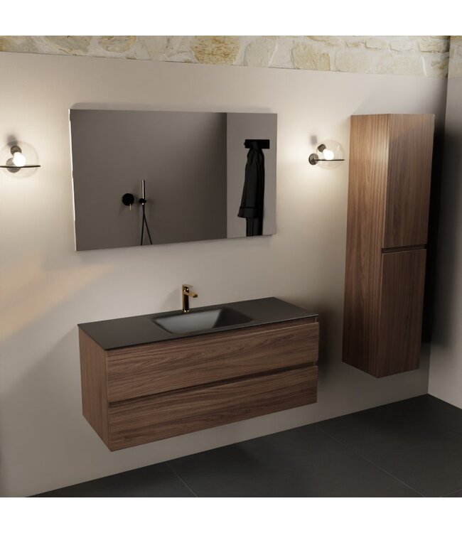 Mondiaz Badkamermeubel 120cm AIVY Mocha - Wastafel Urban Zwart Midden kraangat 1