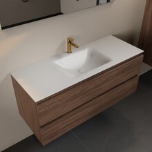 Mondiaz Badkamermeubel 120cm met wastafel midden AIVY Mocha / Mat Wit kraangat 1