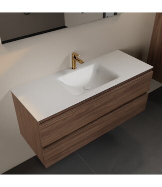 MONDIAZ Mondiaz Badkamermeubel 120cm met wastafel midden AIVY Mocha / Mat Wit kraangat 1