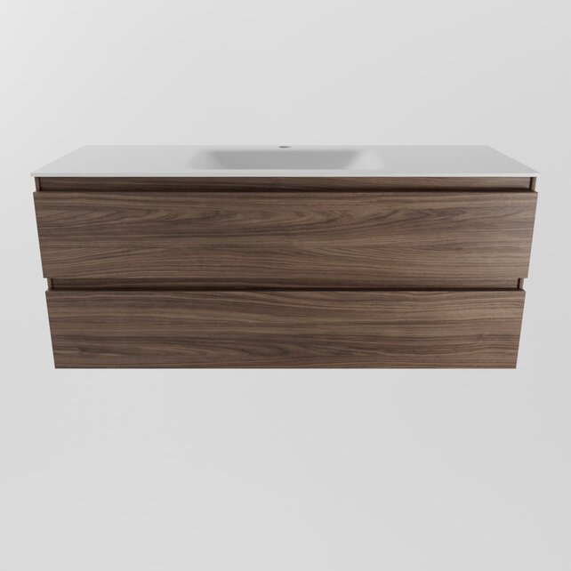 Mondiaz Badkamermeubel 120cm met wastafel midden AIVY Mocha / Mat Wit kraangat 1