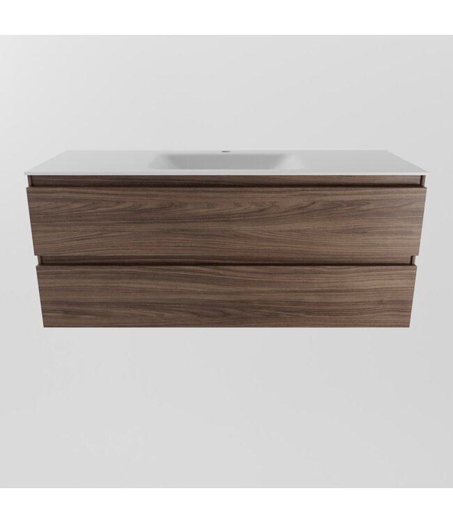 Mondiaz Badkamermeubel 120cm met wastafel midden AIVY Mocha / Mat Wit kraangat 1