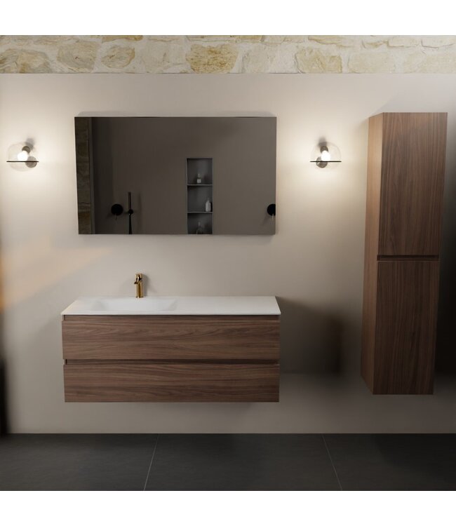 Mondiaz Badkamermeubel 120cm met wastafel Links AIVY Mocha  / Mat Wit kraangat 1